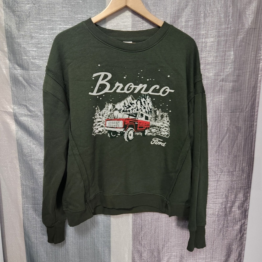 Ford Bronco Christmas Graphic Sweatshirt Forest Green Womens Large 12-14 Winter